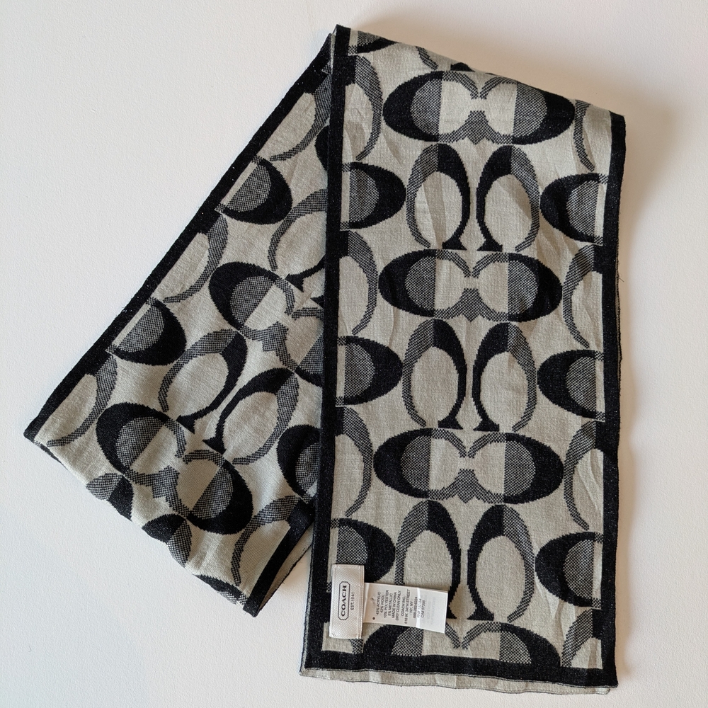 Coach Signature C Logo Reversible Wool Blend Scarf